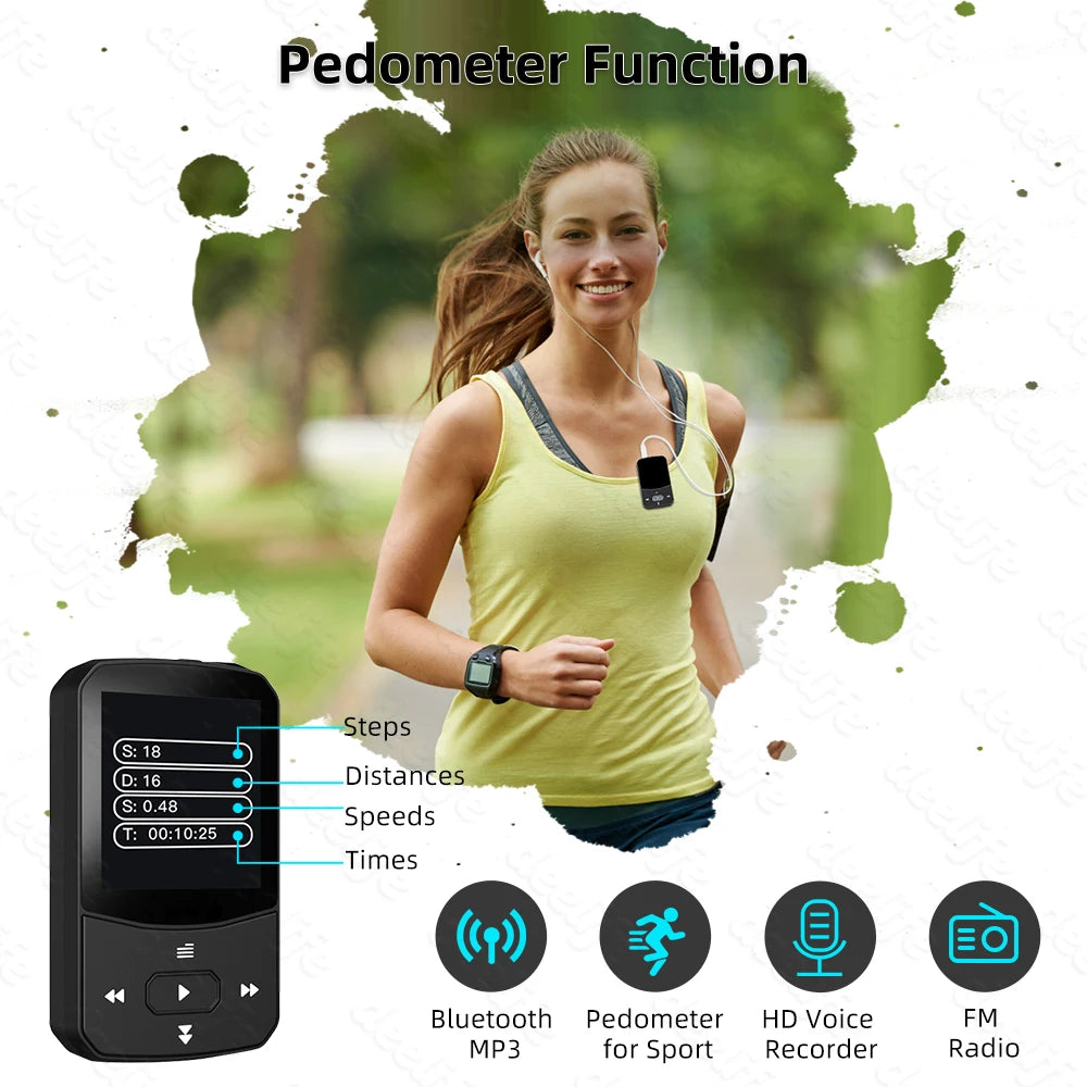 Deelife Bluetooth 5.0 MP3 Mini Player Portable Clip Music Lossless HiFi Audio with FM Radio