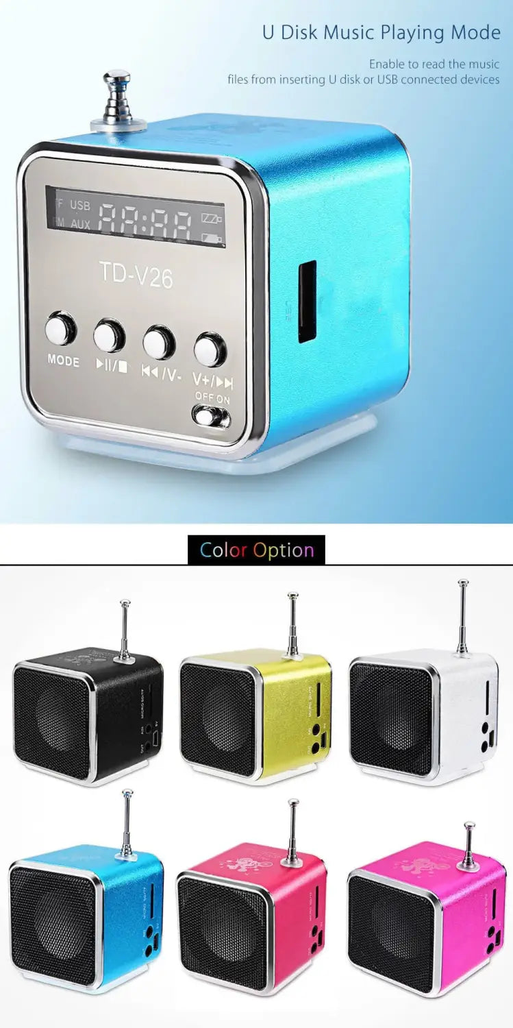 Mini TD-V26 Digital FM Radio Speaker Portable Receiver With LCD Stereo Loudspeaker Support Micro TF Card A2