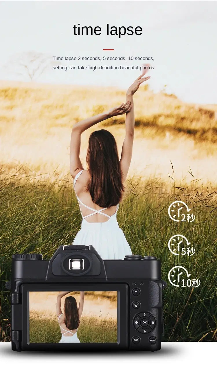 ELRVIKEC 2021 4K HD 16X Digital Camera Micro Single Retro With WiFi Professional Vlog External Lens