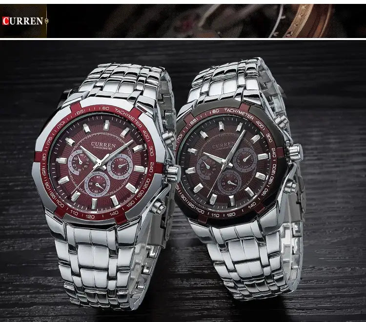 Curren Men Luxury Brand Military Chronograph Watch with Red Dial