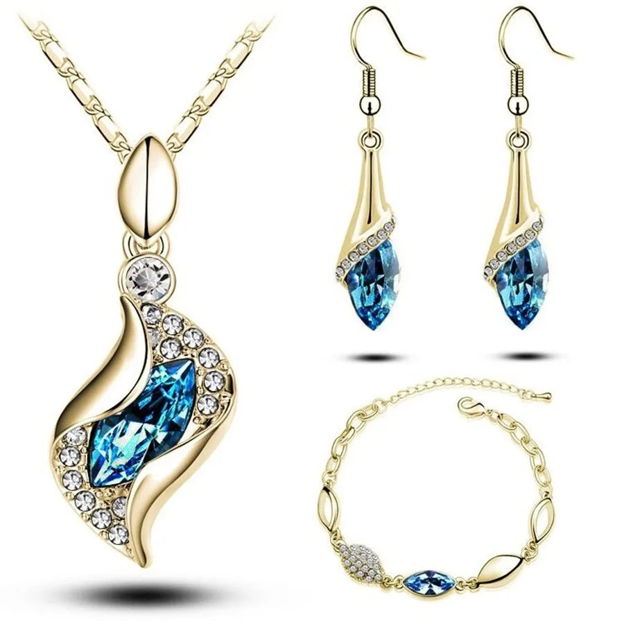 A Gold Filled Colorful Austrian Crystal Drop Jewelry Sets