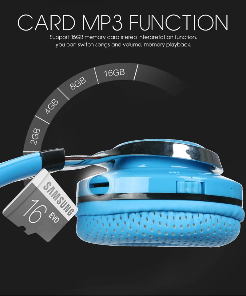 STN-18 Glowing Wireless Bluetooth Headphone Portable Headset Stereo Heavy Bass Earbuds LED Mic TF FM