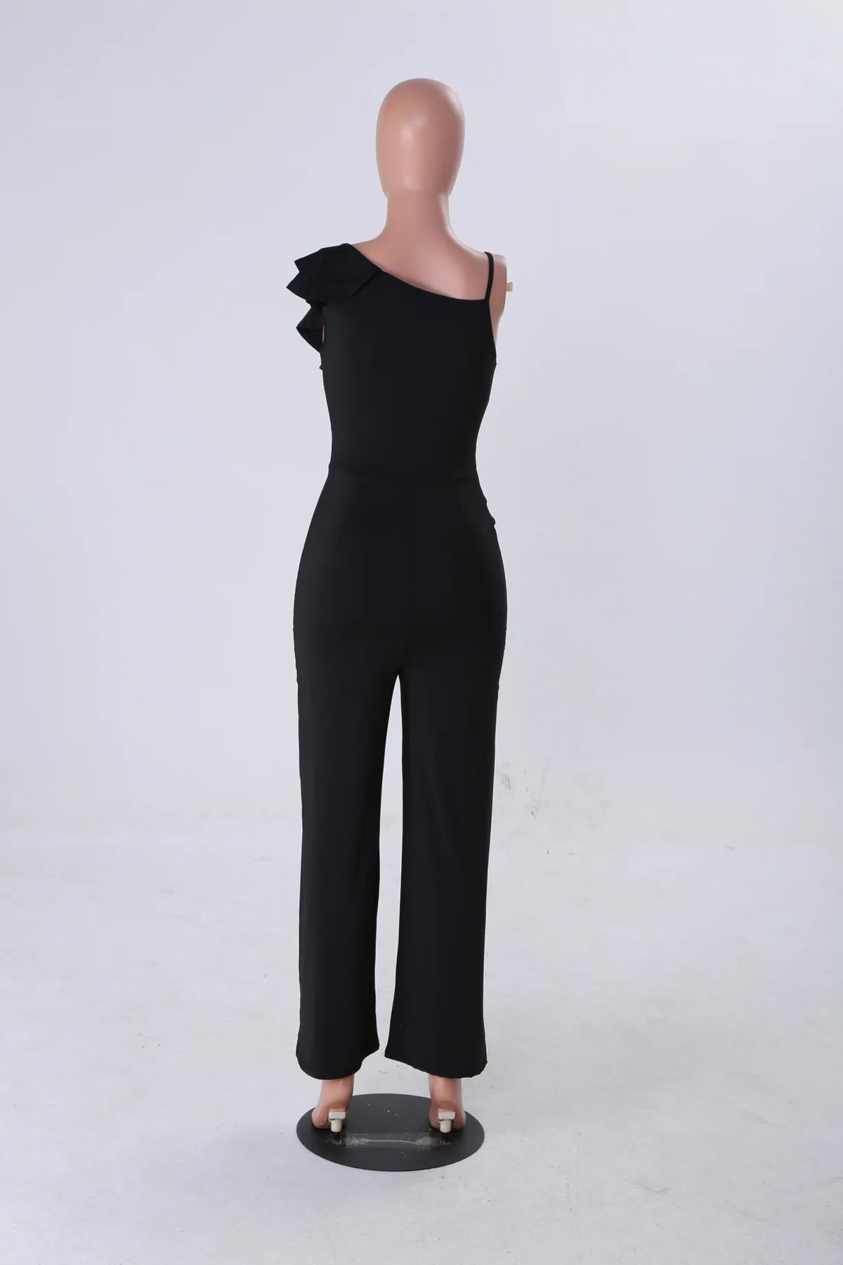 One Shoulder Ruffles Jumpsuits For Women Fashion V Neck Long Wide Leg Pants
