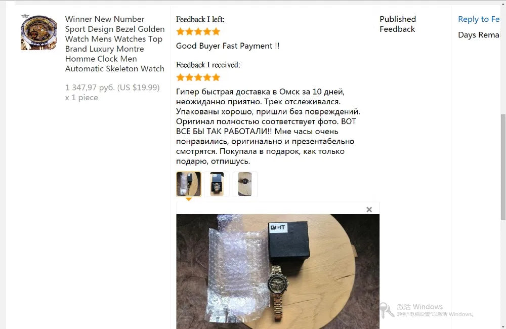 Winner Mechanical Sport gold-toned skeleton watch with black dial