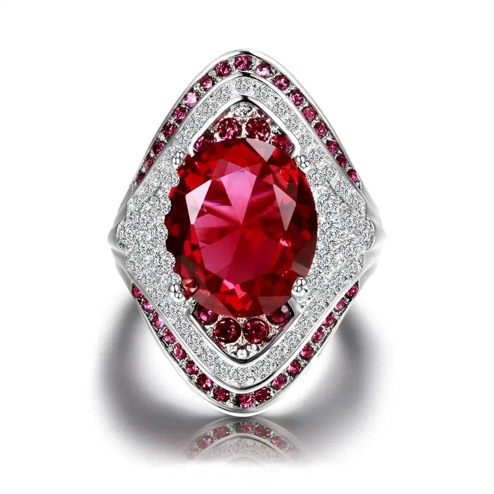 925 Sterling Silver Ring With Ruby Stones For Women Vintage Crystal Zircon Fashion Luxury Party Engagement Jewelry