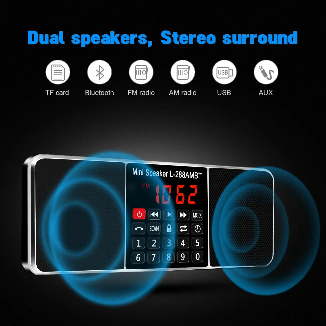 Lefon Digital Portable Radio AM FM Bluetooth Speaker Stereo MP3 Player TF/SD Card USB Drive Handsfree Call LED Display