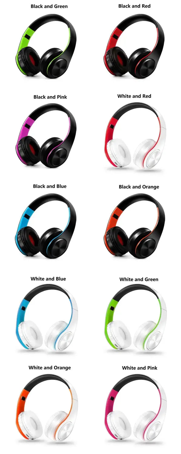 Wireless Bluetooth Headphones Foldable Stereo Headset Music Earphone with Microphone Support TF Card FM Radio AUX