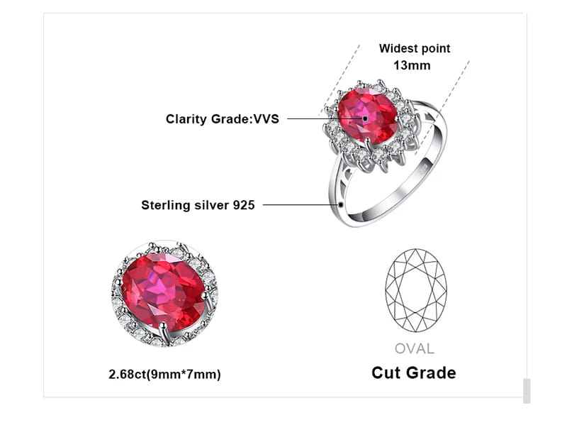 Princess Diana William Engagement Wedding Created Red Ruby Ring Set Pure 925 Sterling Silver Jewelry
