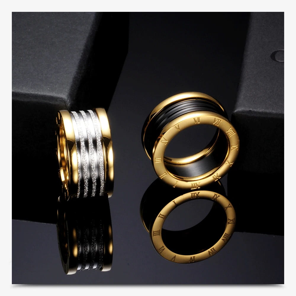 Two Color Vintage Antique Retro Stainless steel Rings For Women Men Jewelry Engagement Wedding