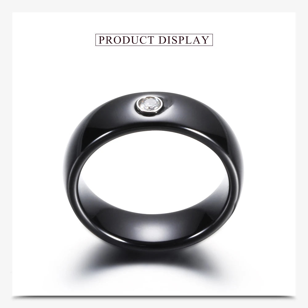 New Arrival Black White Colorful Ring Ceramic For Women With Big Crystal Wedding Band Width 6mm Size 6-10 Gift Men