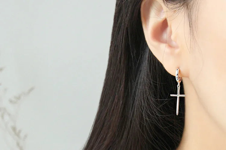 Flyleaf 925 Sterling Silver Cross Dangle Earrings For Women New Trend Lady Fashion Jewelry Pendientes Mujer Moda