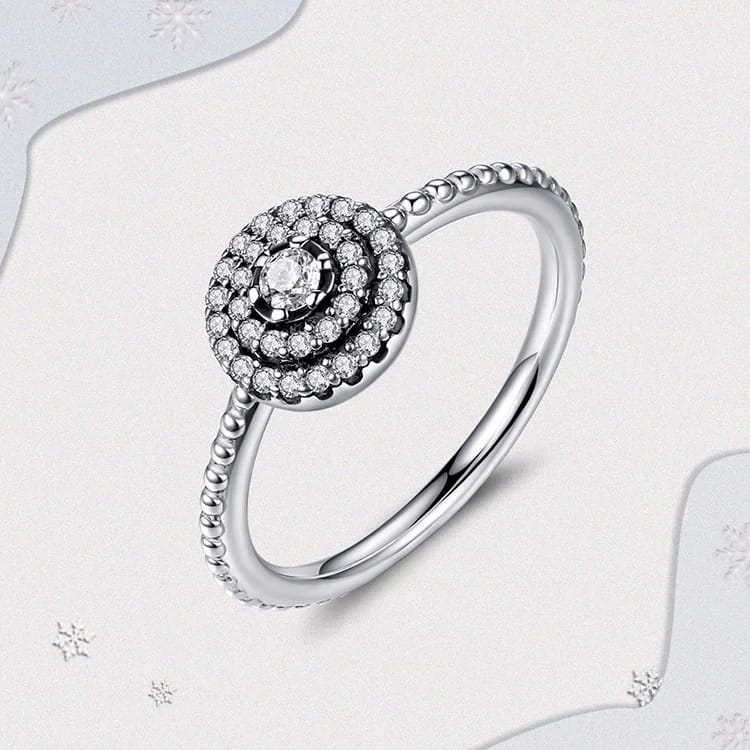 BAMOER 925 Sterling Silver Round Shape Radiant Elegance Clear CZ Flower Finger Rings PA7178