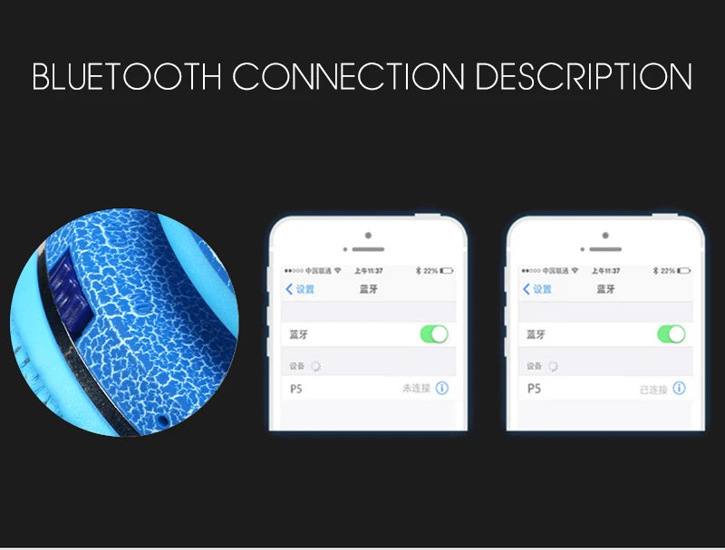 TOPROAD Casque Auriculares Bluetooth Headset Glowing LED Big Wireless Earphone Head Phone