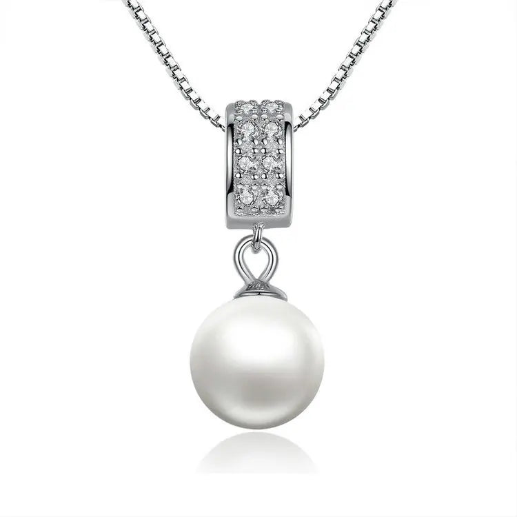 BAMOER 925 Sterling Silver Simulated Pearl Pendant Necklace Long Chain SCN030