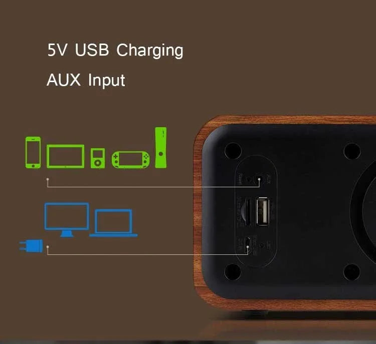Wireless Wooden Portable Bluetooth Speaker Subwoofer with FM Radio Alarm Clock Caixa De Som Remote Control Altavoces