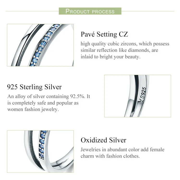 BAMOER 925 Sterling Silver Double Circle Black Clear CZ Stackable Finger Ring SCR082