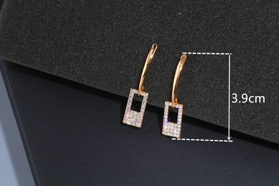 Luxury Classic Gold Color Long Crystal Earring Brincos Simple Geometric Square Drop Earrings