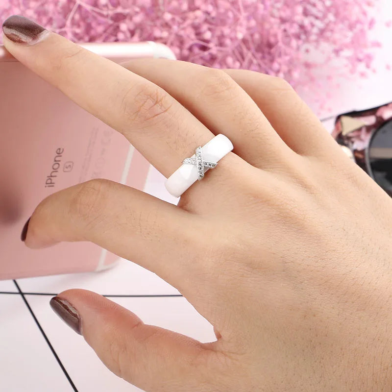 Black White Stainless Steel Ring