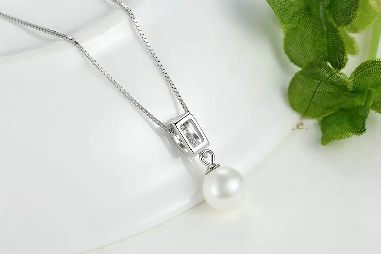 BAMOER 925 Sterling Silver Simulated Pearl Pendant Necklace Long Chain SCN030