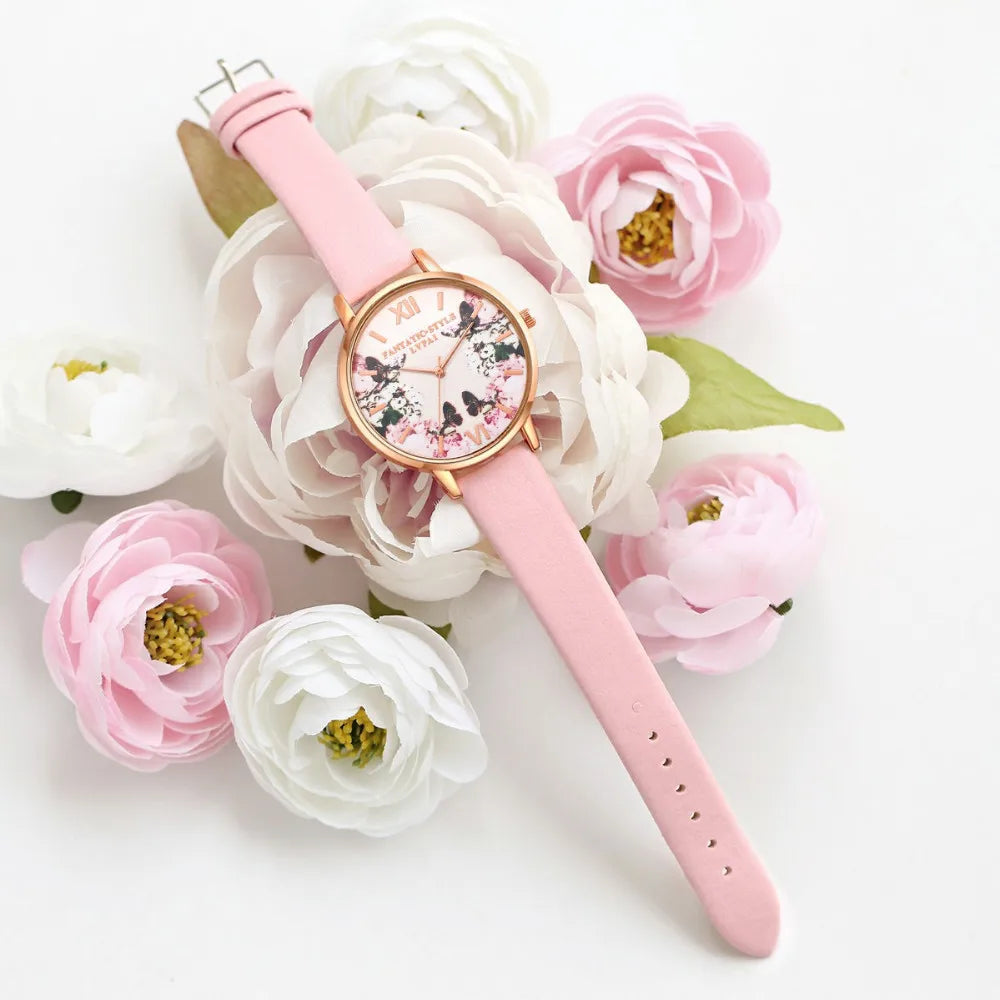Flower Butterfly Ladies Bracelet Watch