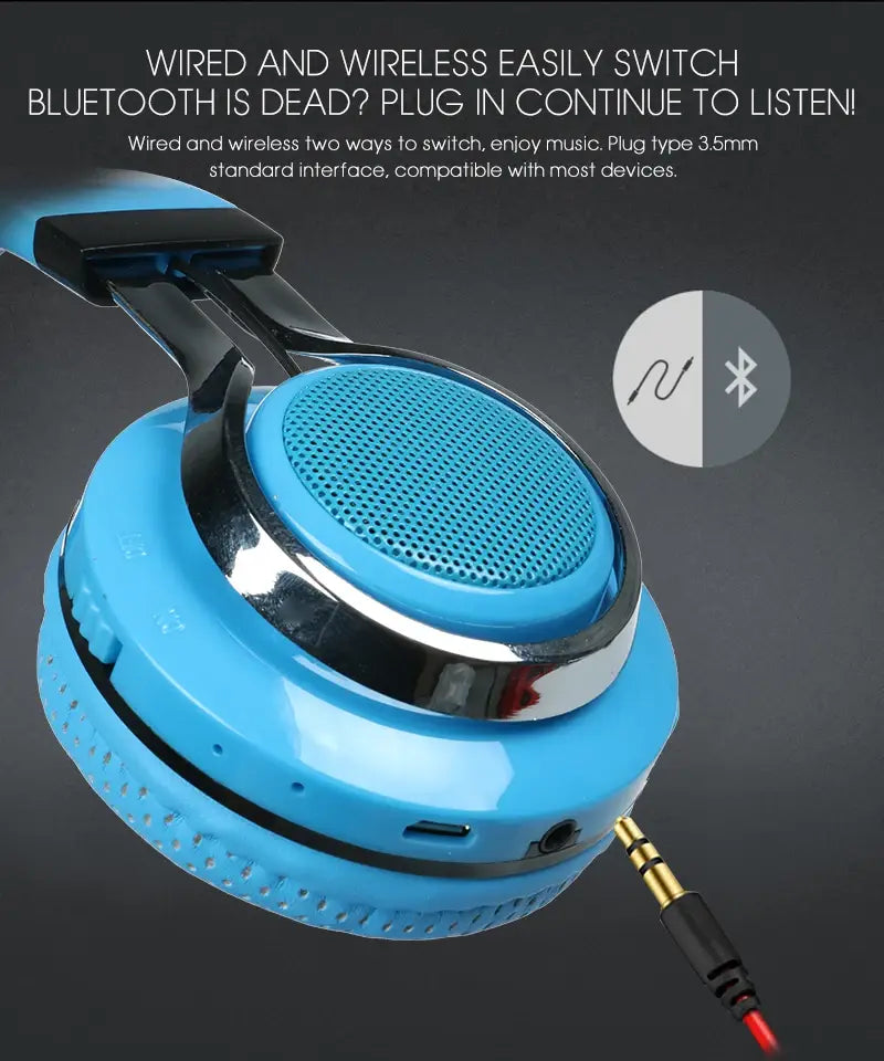 STN-18 Glowing Wireless Bluetooth Headphone Portable Headset Stereo Heavy Bass Earbuds LED Mic TF FM