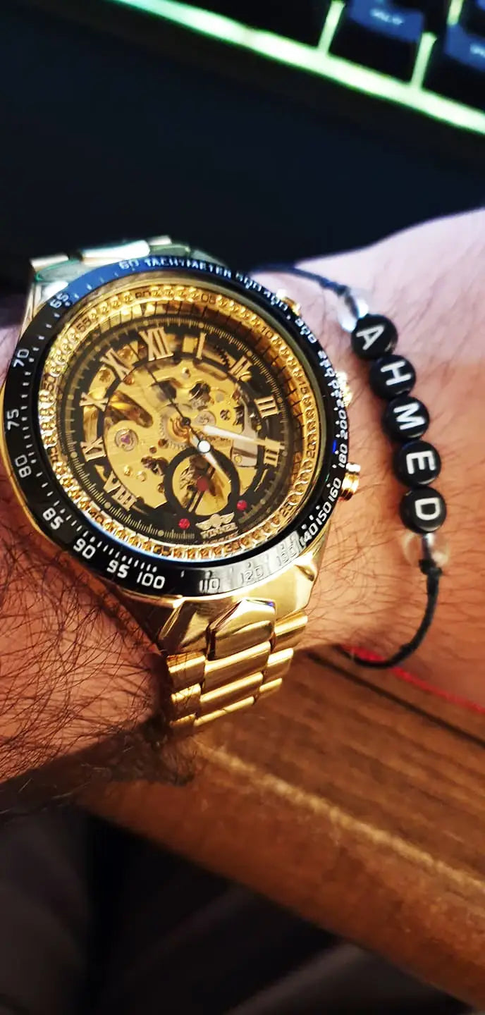 Gold Winner Mechanical Sport Design Bezel Skeleton Watch