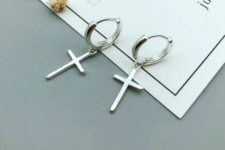 Flyleaf 925 Sterling Silver Cross Dangle Earrings For Women New Trend Lady Fashion Jewelry Pendientes Mujer Moda