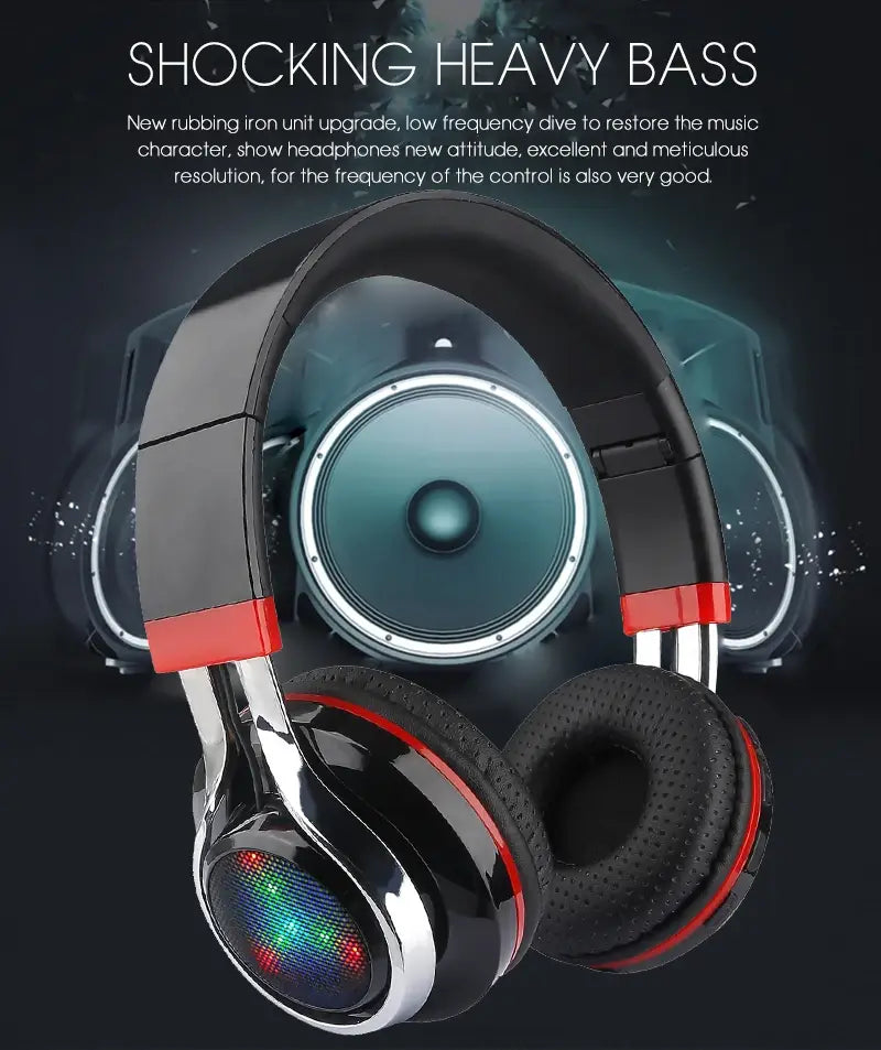 STN-18 Glowing Wireless Bluetooth Headphone Portable Headset Stereo Heavy Bass Earbuds LED Mic TF FM