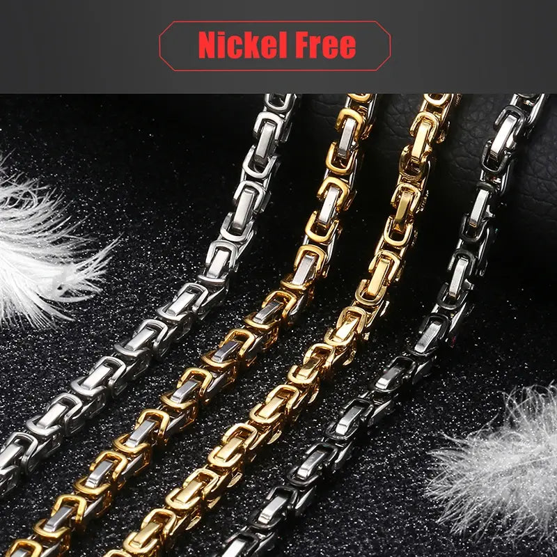 Necklace Chains Black Silver Gold Byzantine Box Link Stainless Steel Chain Neckalaces for Men