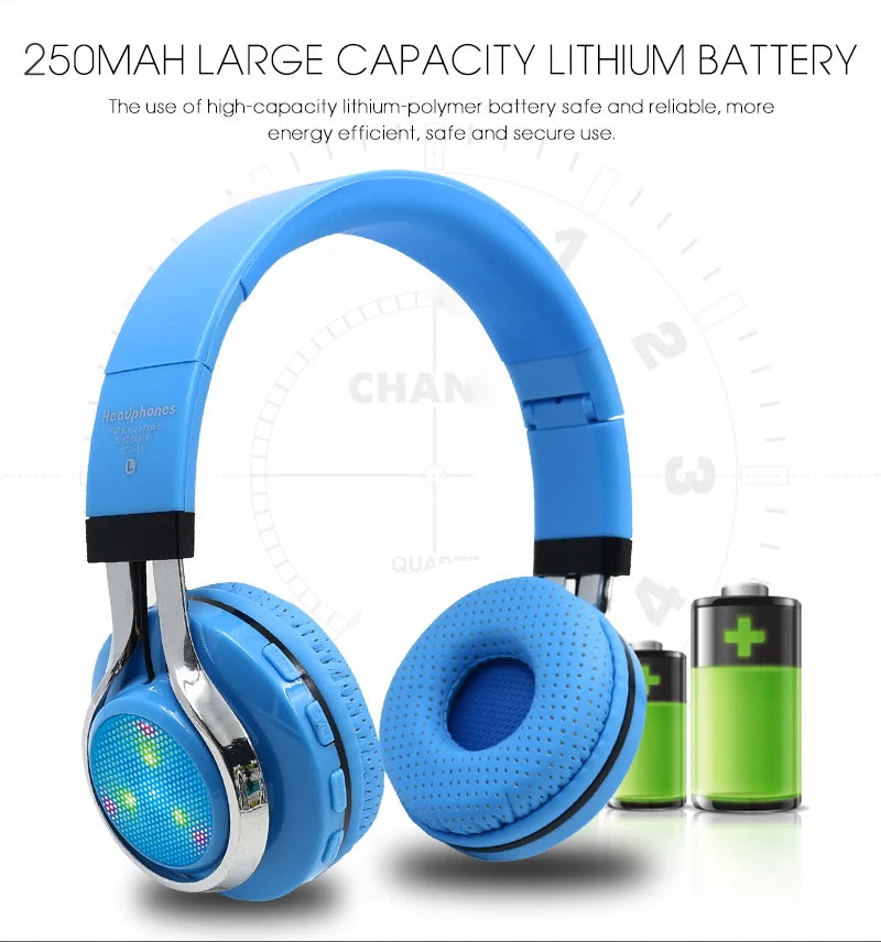 STN-18 Glowing Wireless Bluetooth Headphone Portable Headset Stereo Heavy Bass Earbuds LED Mic TF FM
