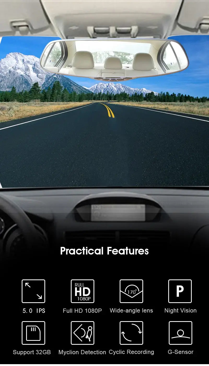 ANLUD Dash Camera 5.0 Dual Lens Dashcam GPS 1080P Car DVR Rear View Mirror Monitor Video Recorder 3IN1 Car-detector