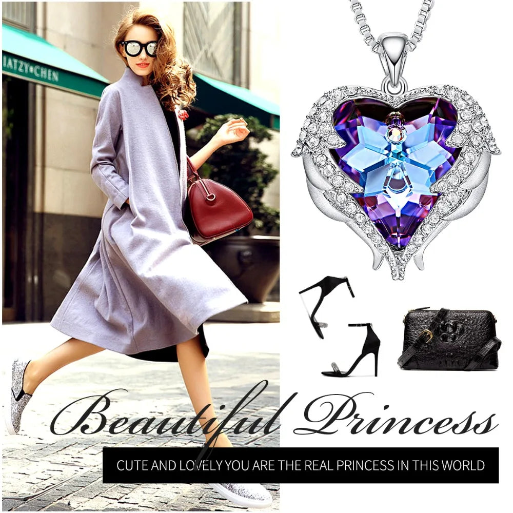 Cdyle Angel Wings Necklace Crystals from Swarovski Necklaces Fashion Jewelry For Women Heart Of Mother’s Day Gifts