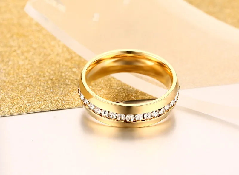 crystal wedding ring for women 6mm stainless steel engagement