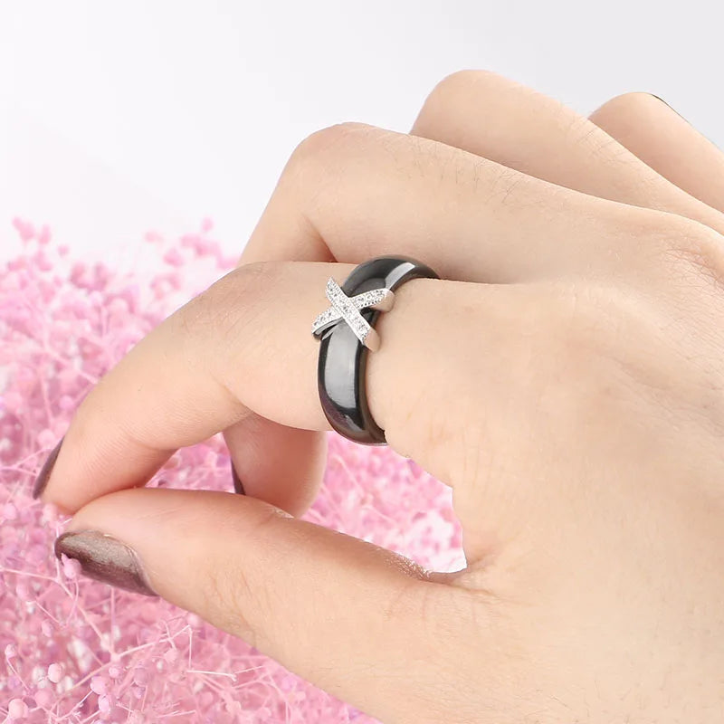 Black White Stainless Steel Ring