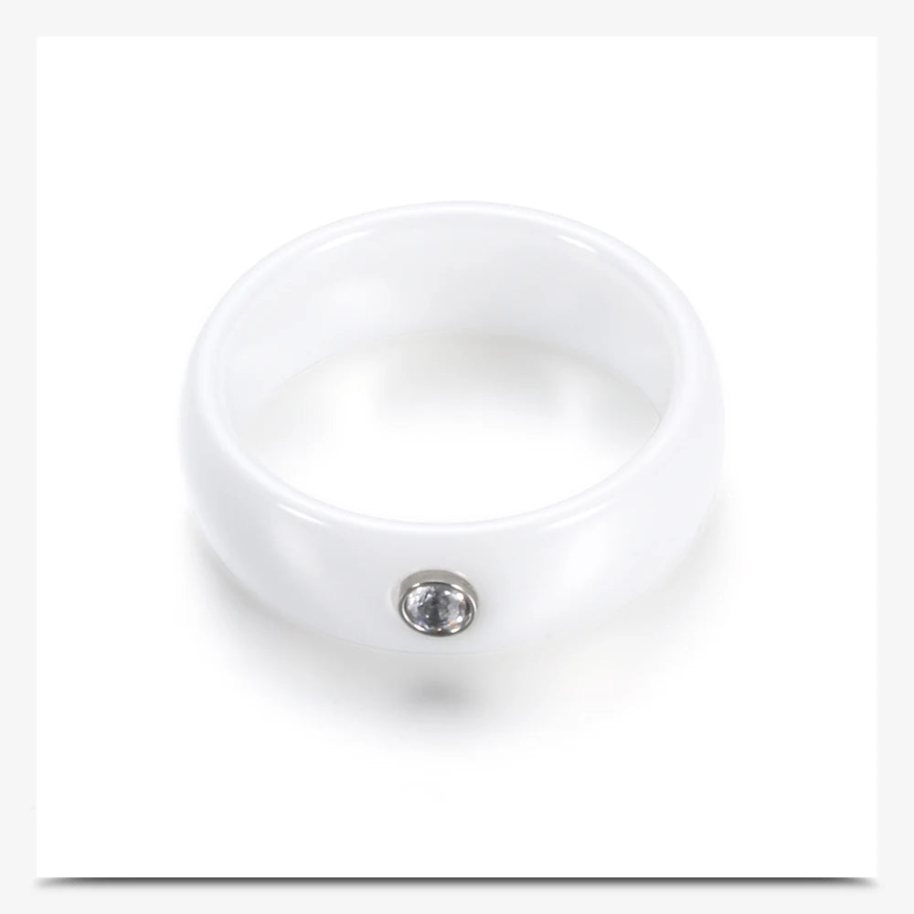New Arrival Black White Colorful Ring Ceramic For Women With Big Crystal Wedding Band Width 6mm Size 6-10 Gift Men