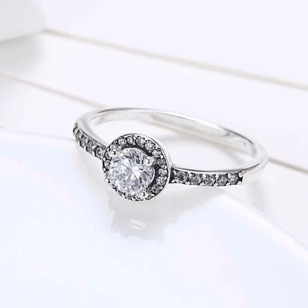 Solid 925 Sterling Silver Female Wedding Ring Classic Cubic Zirconia Fashion Jewelry Rings