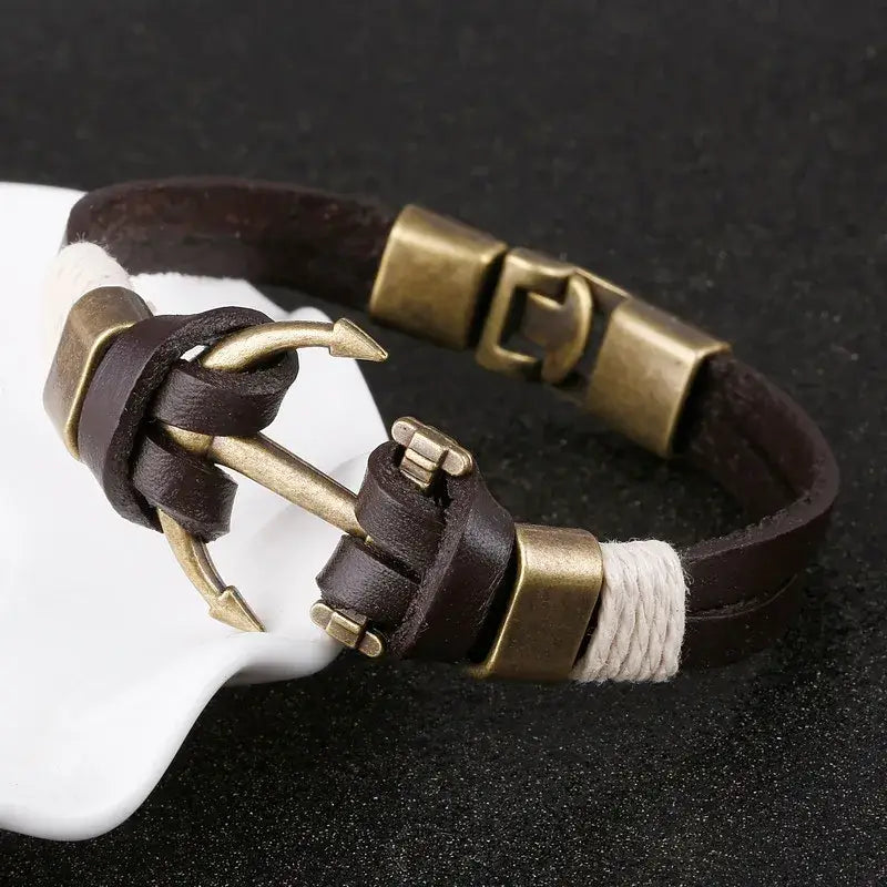 Wholesale Cuff braided Wrap Bracelet & Bangles Men Jewelry Pirate Genuine Leather Anchor Bracelets Vintage Men’s
