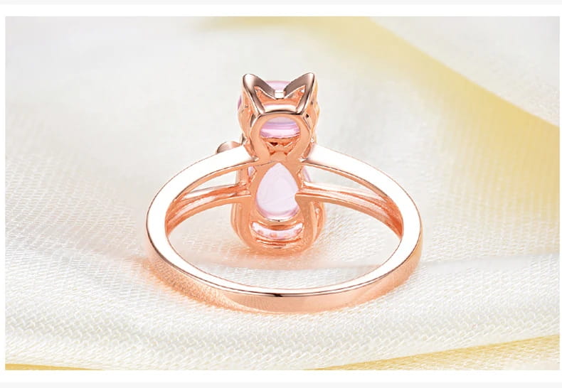 Cute Cat Animal CZ Ross Quartz Crystal Pink Opal Rings