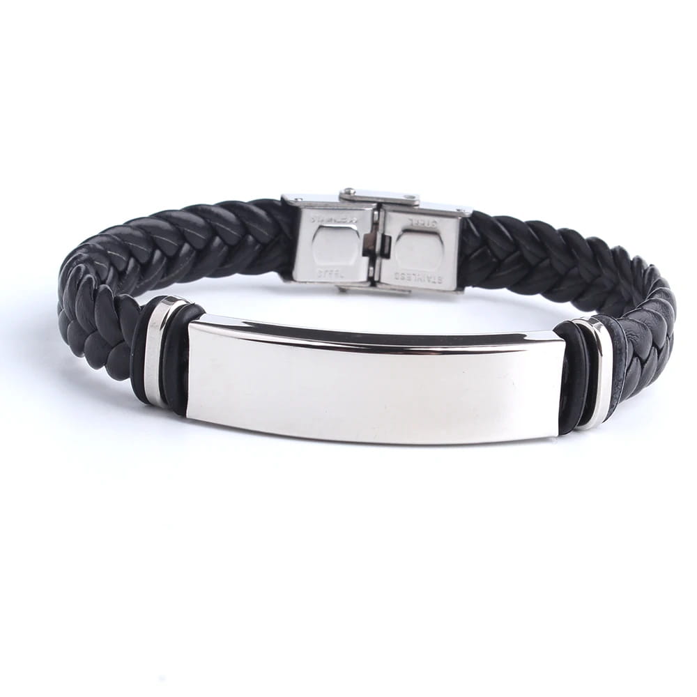 Engrave Leather Love Bangle & Bracelet 316L Stainless Steel Bracelets For Women Men ID Jewelry