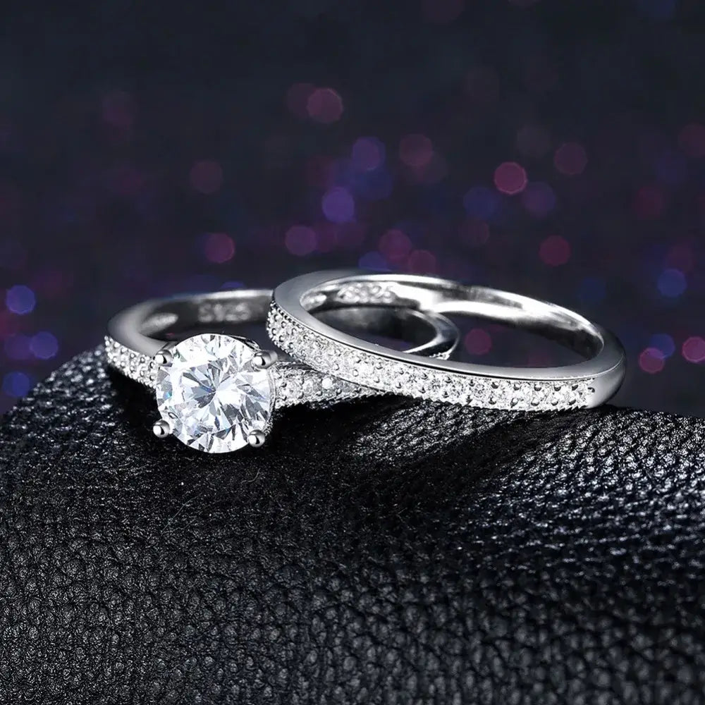 Solid 925 Sterling Silver Ring Sets Engagement Jewelry Classic Fashion