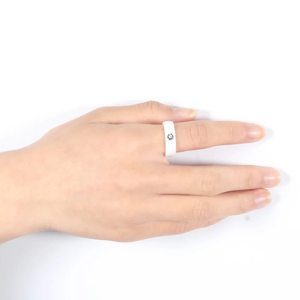 New Arrival Black White Colorful Ring Ceramic For Women With Big Crystal Wedding Band Width 6mm Size 6-10 Gift Men