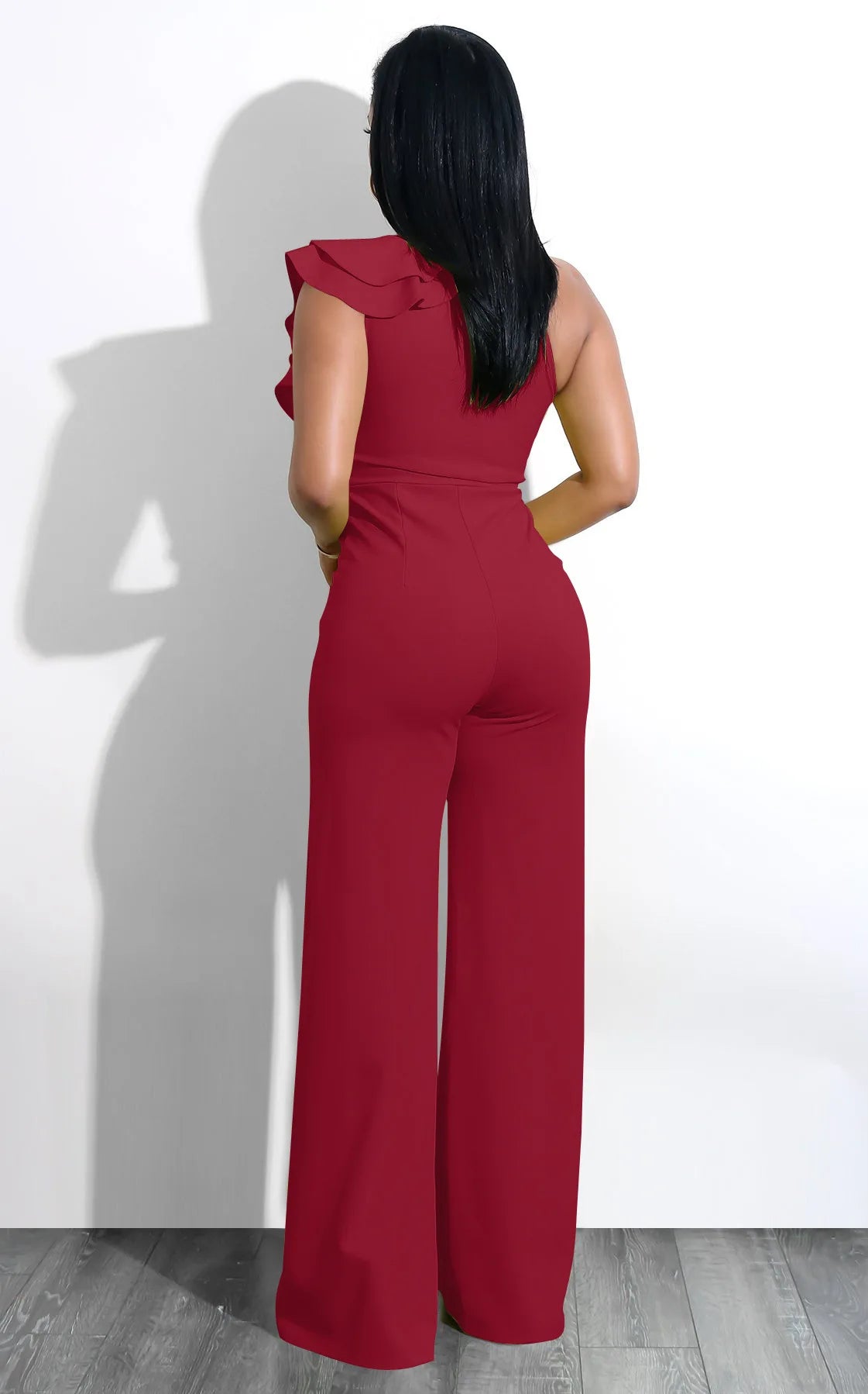 One Shoulder Ruffles Jumpsuits For Women Fashion V Neck Long Wide Leg Pants