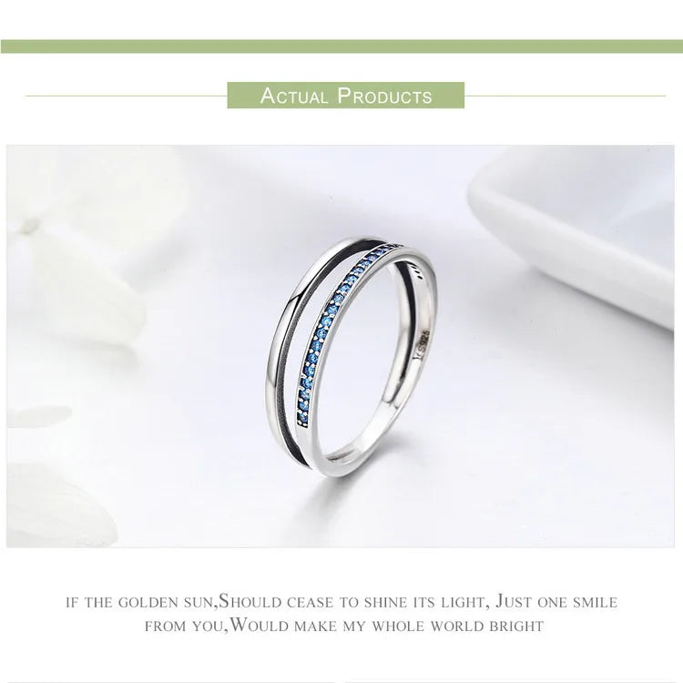 BAMOER 925 Sterling Silver Double Circle Black Clear CZ Stackable Finger Ring SCR082