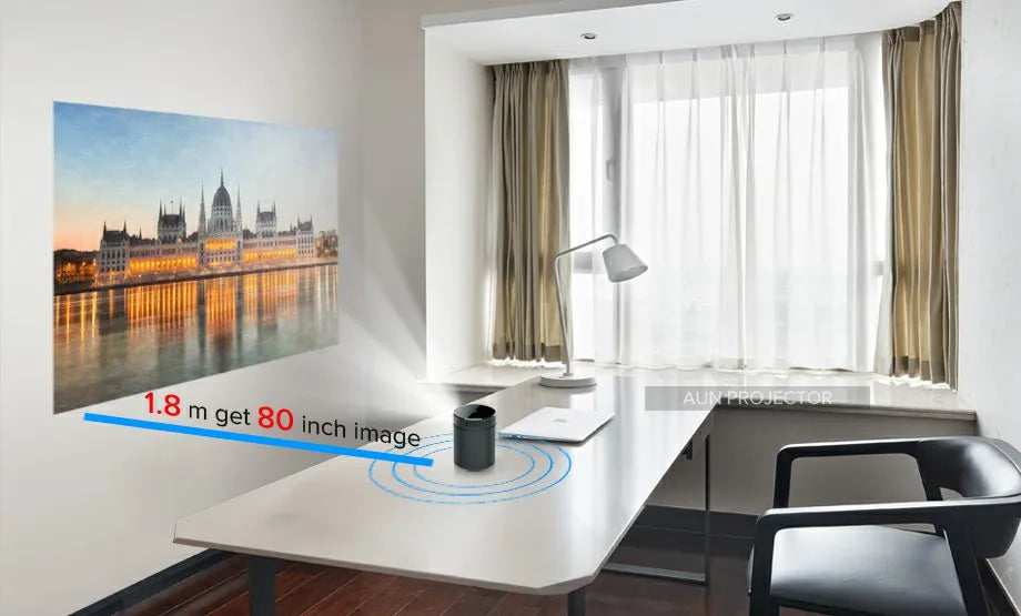 AUN DLP Portable Projector Q8 Set in Android 5.1 WIFI. 10900mAH Battery Power Bank for LED Use as Bluetooth Speaker