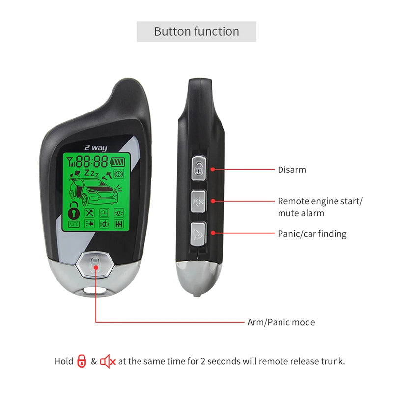 EASYGUARD Two Way Car Alarm Keyless Entry System Remote Starter Lcd Pager Display Vibration Microwave Sensor Warning 2
