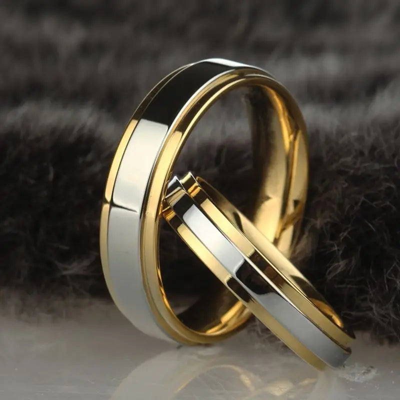 Stainless steel Wedding Ring Silver Gold Color Simple Design Couple Alliance 4mm 6mm Width Band for Women and Men