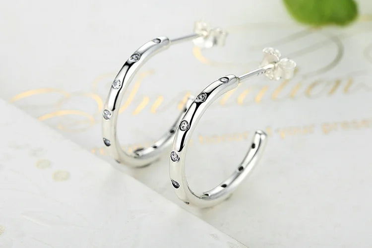 BAMOER 925 Sterling Silver Stackable Droplets Stud Earrings with Clear CZ SCE041