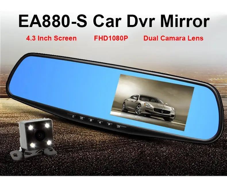 Full HD 1080P Car Dvr Camera Auto 4.3 Inch Rearview Mirror Digital Video Recorder Dual Lens Registratory Camcorder