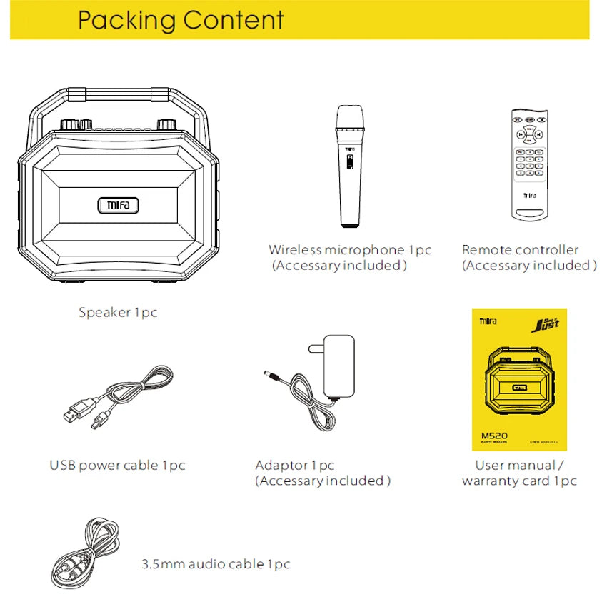 Mifa M520 Bluetooth Speaker with Wireless Microphone Mobile Karaoke TWS Stereo
