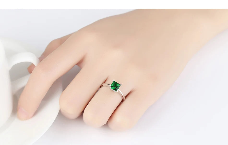 Emerald Simple Female Zircon Stone Finger Ring 925 Sterling Silver Women Jewelry Prom Wedding Engagement Rings